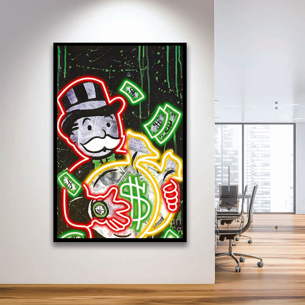 Mr. Monopoly, Neon Sign Effect, Framed Art Print, Picture Framed Wall Art Decor
