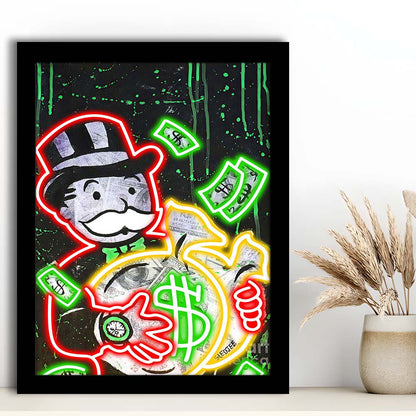 Mr. Monopoly, Neon Sign Effect, Framed Art Print, Picture Framed Wall Art Decor