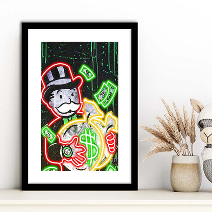 Mr. Monopoly, Neon Sign Effect, Framed Art Print, Luxury Pictures Framed, White Border