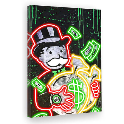 Mr. Monopoly, Neon Sign Effect, Canvas Print, Luxury Wall Art Decor, Modern Art