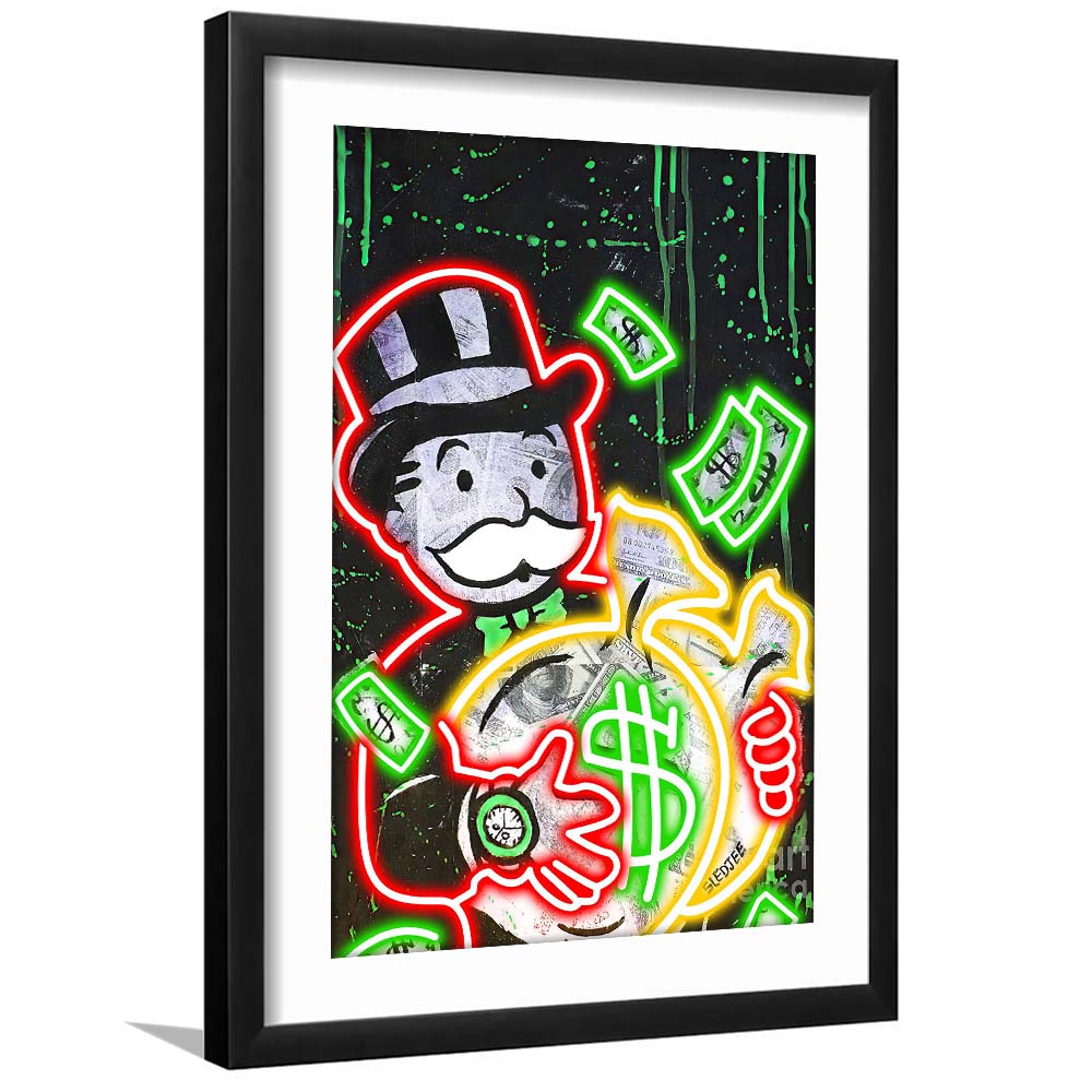Mr. Monopoly, Neon Sign Effect, Framed Art Print, Luxury Pictures Framed, White Border