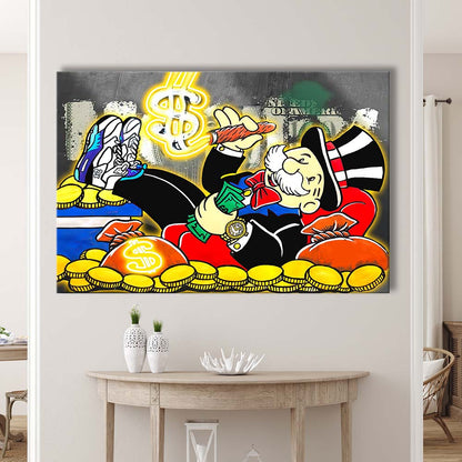Mr. Monopoly Luxury Life Art Print, Canvas Print Wall Art, Wall Decor, Neon Effect Art