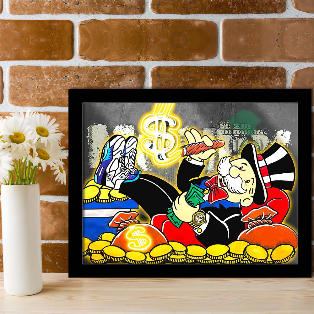 Mr. Monopoly Luxury Life Art Print, Framed Art Print Wall Decor, Neon Art Print, Picture Framed