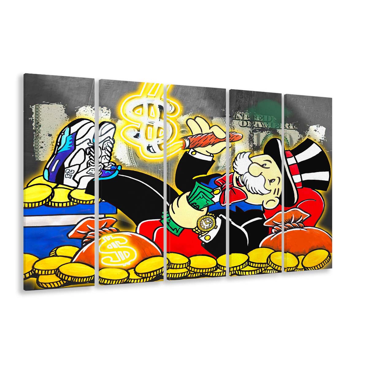 Mr. Monopoly Luxury Life Art Print, Extra Large 5 Panels Multi Canvas Print Wall Art, Home Decor