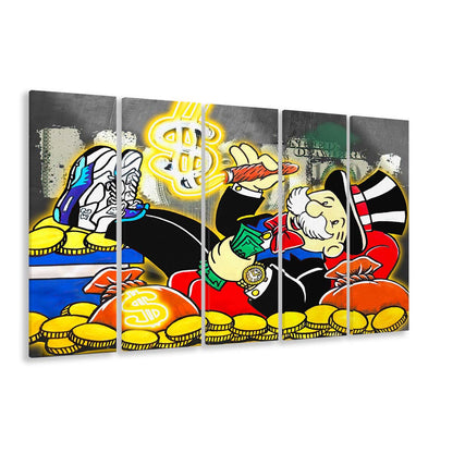 Mr. Monopoly Luxury Life Art Print, Extra Large 5 Panels Multi Canvas Print Wall Art, Home Decor