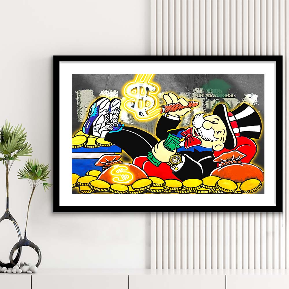 Mr. Monopoly Luxury Life Art Print, Framed Art Print Wall Decor, White Border, Framed Picture