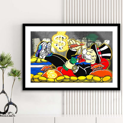Mr. Monopoly Luxury Life Art Print, Framed Art Print Wall Decor, White Border, Framed Picture