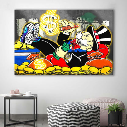Mr. Monopoly Luxury Life Art Print, Canvas Print Wall Art, Wall Decor, Neon Effect Art