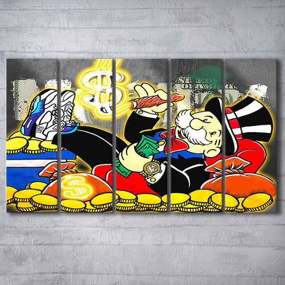Mr. Monopoly Luxury Life Art Print, Extra Large 5 Panels Multi Canvas Print Wall Art, Home Decor