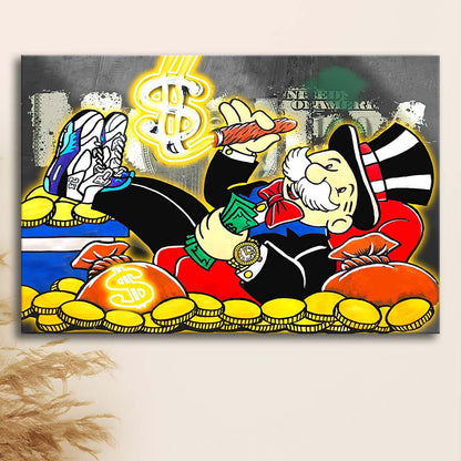 Mr. Monopoly Luxury Life Art Print, Canvas Print Wall Art, Wall Decor, Neon Effect Art
