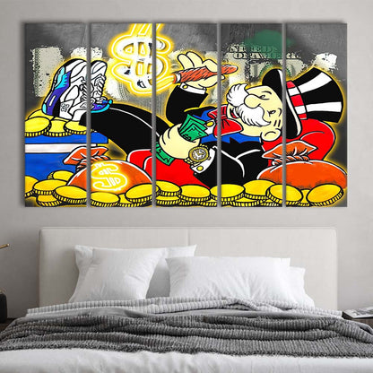 Mr. Monopoly Luxury Life Art Print, Extra Large 5 Panels Multi Canvas Print Wall Art, Home Decor