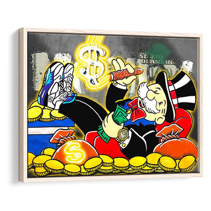 Mr. Monopoly Luxury Life Art Print, Framed Canvas Print Wall Art Decor, Floating Frame, Neon Effect Art