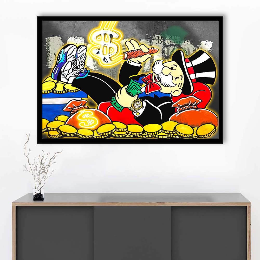 Mr. Monopoly Luxury Life Art Print, Framed Art Print Wall Decor, Neon Art Print, Picture Framed