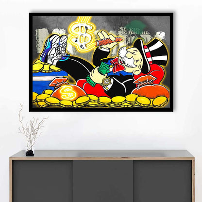 Mr. Monopoly Luxury Life Art Print, Framed Art Print Wall Decor, Neon Art Print, Picture Framed