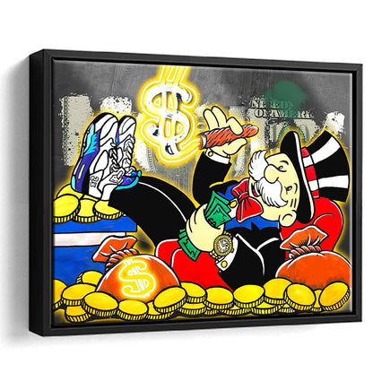 Mr. Monopoly Luxury Life Art Print, Framed Canvas Print Wall Art Decor, Floating Frame, Neon Effect Art