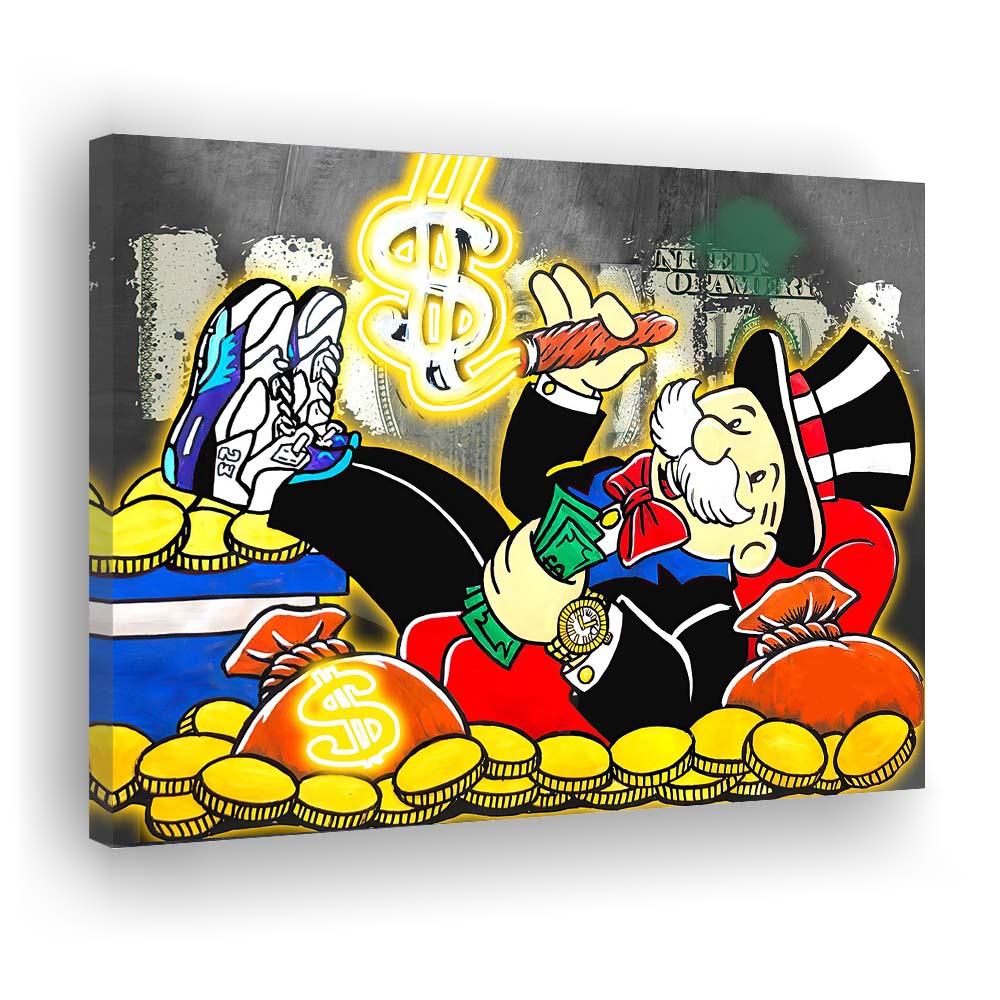 Mr. Monopoly Luxury Life Art Print, Canvas Print Wall Art, Wall Decor, Neon Effect Art