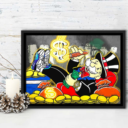 Mr. Monopoly Luxury Life Art Print, Framed Canvas Print Wall Art Decor, Floating Frame, Neon Effect Art