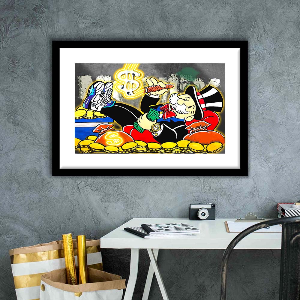 Mr. Monopoly Luxury Life Art Print, Framed Art Print Wall Decor, White Border, Framed Picture