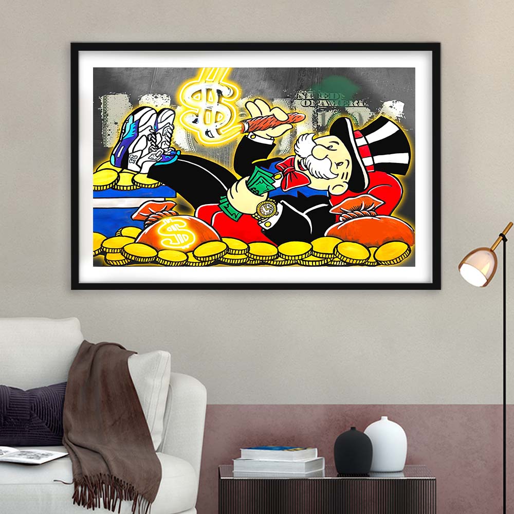 Mr. Monopoly Luxury Life Art Print, Framed Art Print Wall Decor, White Border, Framed Picture
