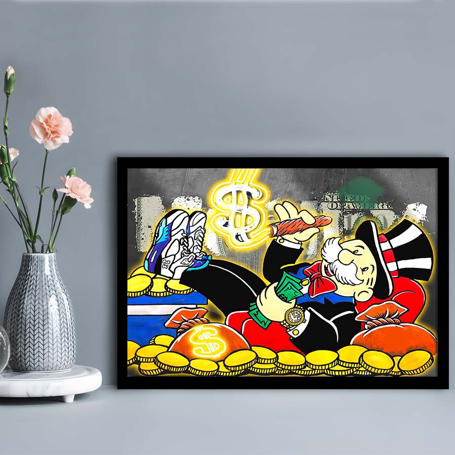 Mr. Monopoly Luxury Life Art Print, Framed Art Print Wall Decor, Neon Art Print, Picture Framed