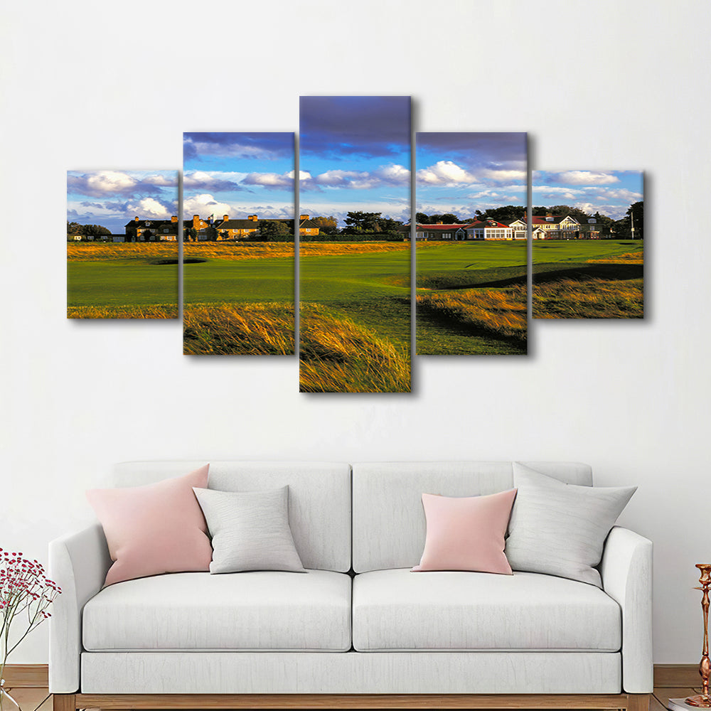 Muirfield Golf Club Hole 18, Gullane, Scotland, Golf Art Print, 5 Pieces Mixed Canvas Print Wall Art