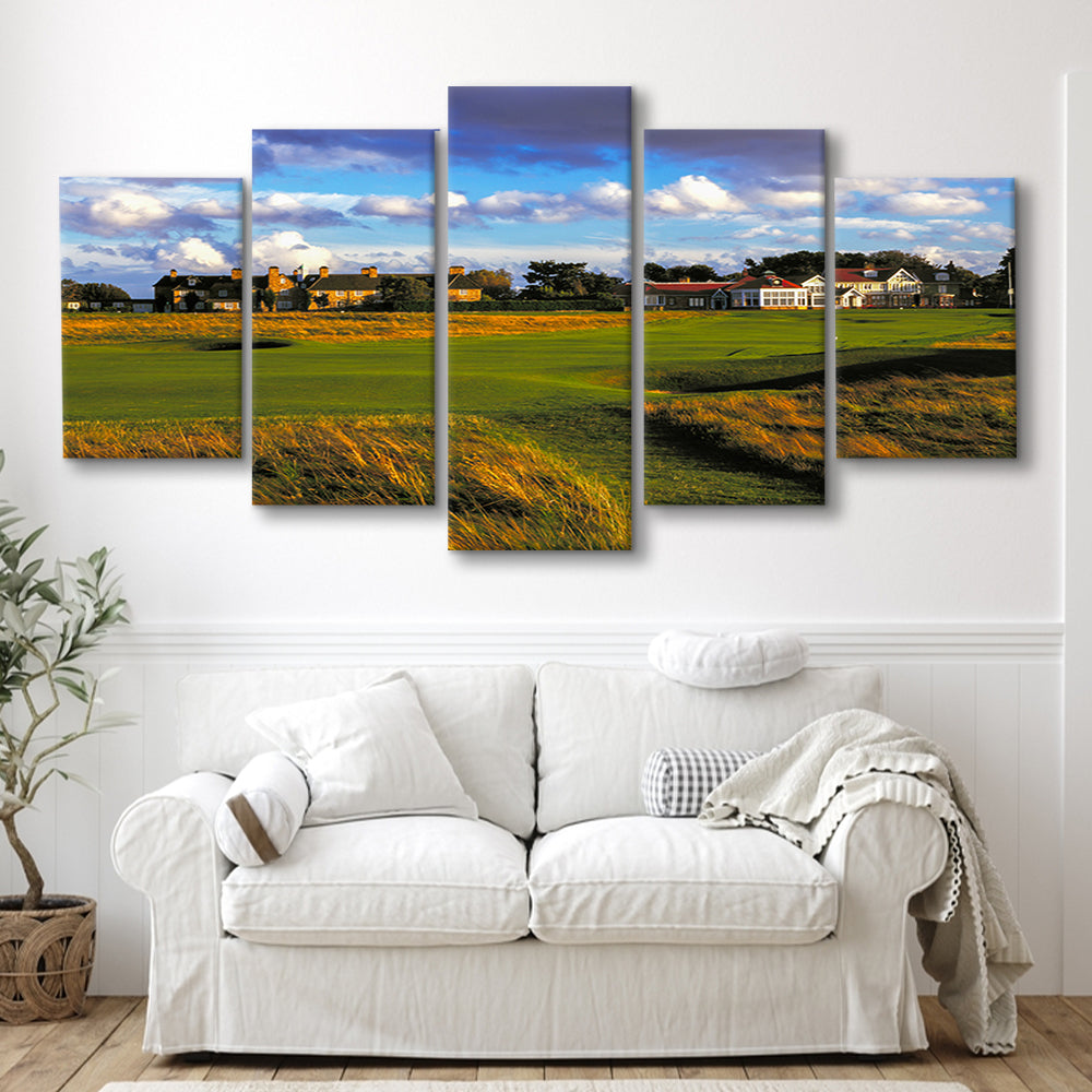 Muirfield Golf Club Hole 18, Gullane, Scotland, Golf Art Print, 5 Pieces Mixed Canvas Print Wall Art