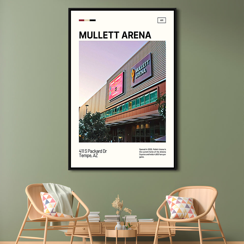 Mullett Arena Print, Arizona Coyotes Stadium Canvas Art, Man Cave Gift, Floating Framed Canvas Print Wall Art