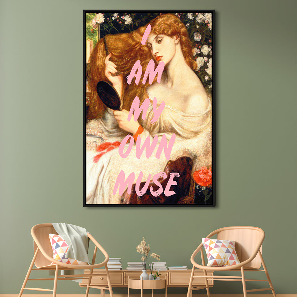 My Own Muse, Vinatge Wall Art, Gift for her, Floating Framed Canvas Art Print,, Framed Canvas Prints Wall Art