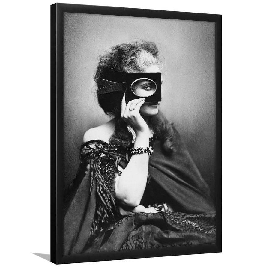 Mysterious Masked Woman Portrait Black and White Art Victorian Photo, Framed Art Print Wall Decor