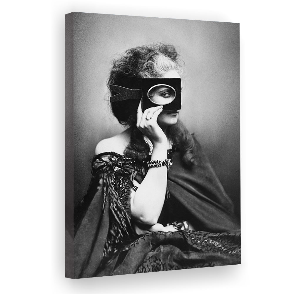 Mysterious Masked Woman Portrait Black and White Art Victorian Photo, Canvas Print Wall Art