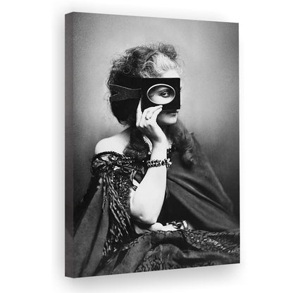 Mysterious Masked Woman Portrait Black and White Art Victorian Photo, Canvas Print Wall Art