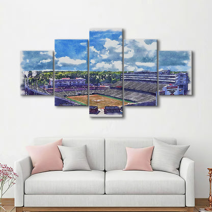 NC State Wolfpack, Carter Finley Painting Stadium Watercolor, Sport Art, Mixed 5 Panel, Canvas Print Wall Art
