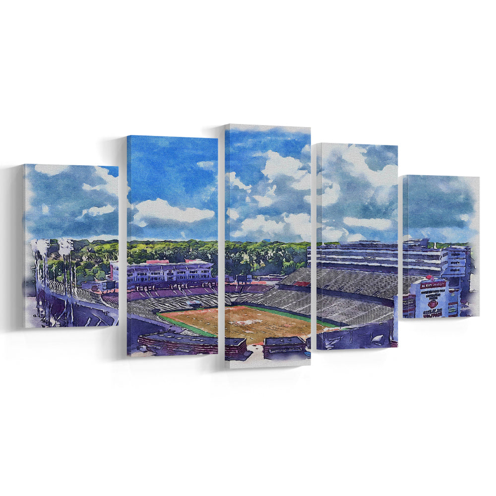 NC State Wolfpack, Carter Finley Painting Stadium Watercolor, Sport Art, Mixed 5 Panel, Canvas Print Wall Art
