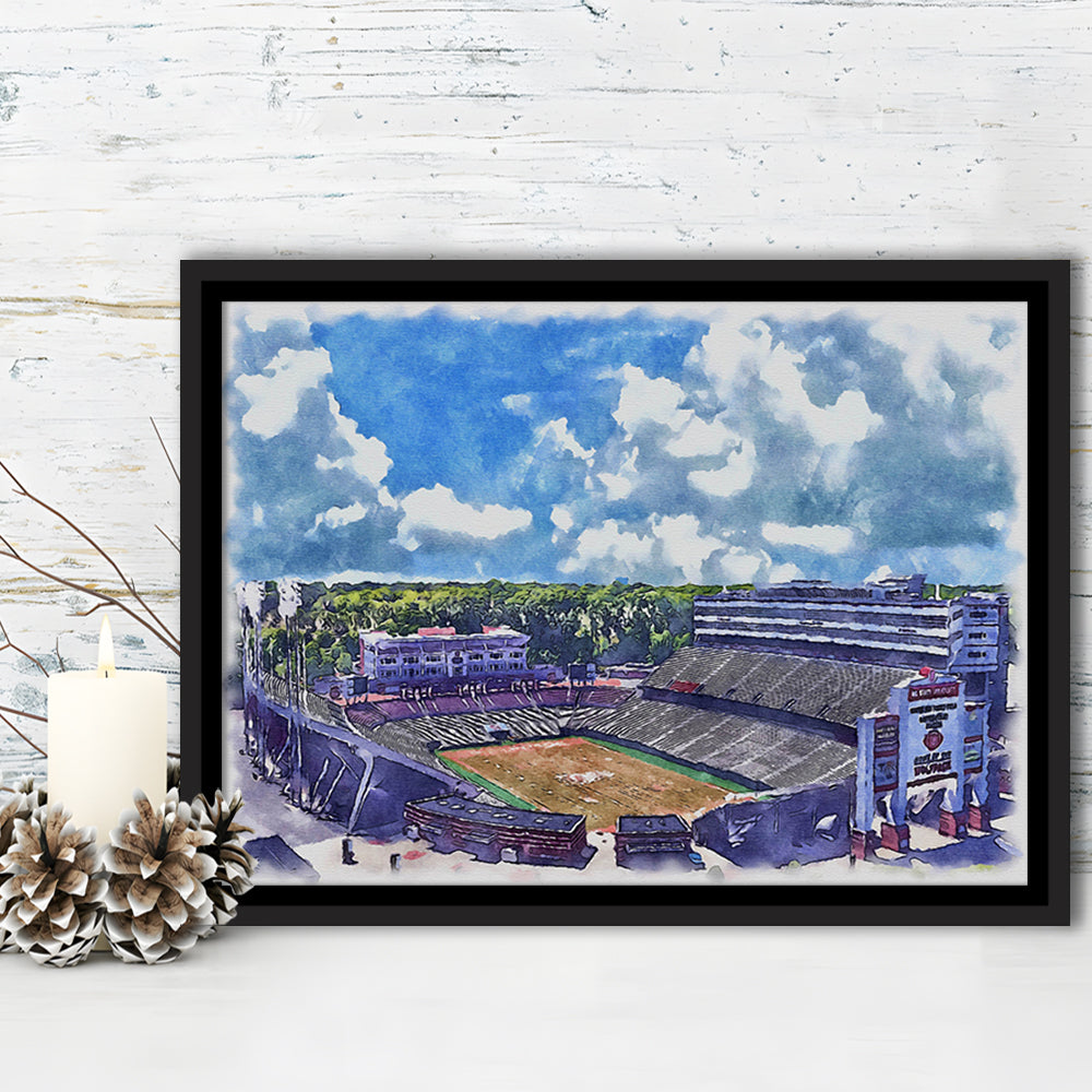 NC State Wolfpack, Carter Finley Painting Stadium Watercolor, Sport Gift Art, Framed Canvas Print Wall Art