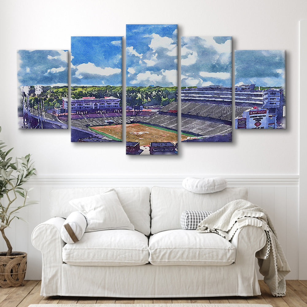 NC State Wolfpack, Carter Finley Painting Stadium Watercolor, Sport Art, Mixed 5 Panel, Canvas Print Wall Art