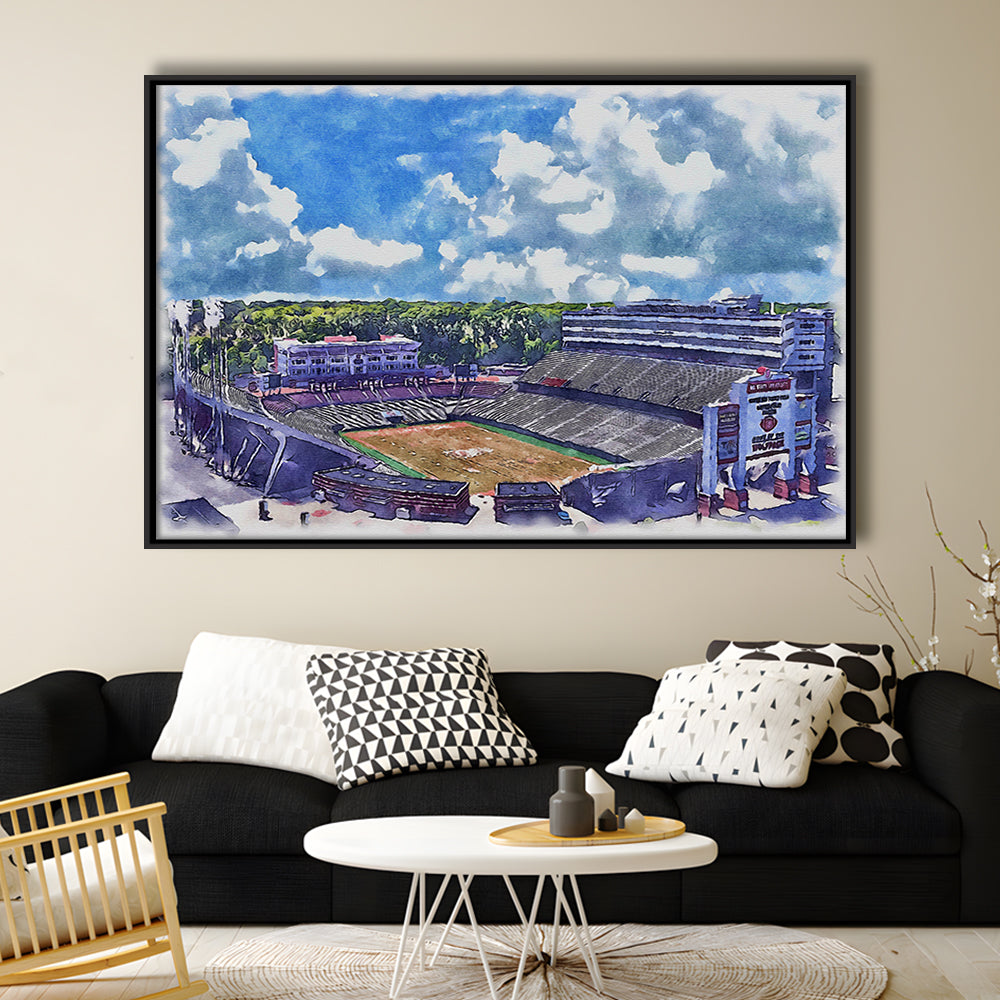 NC State Wolfpack, Carter Finley Painting Stadium Watercolor, Sport Gift Art, Framed Canvas Print Wall Art
