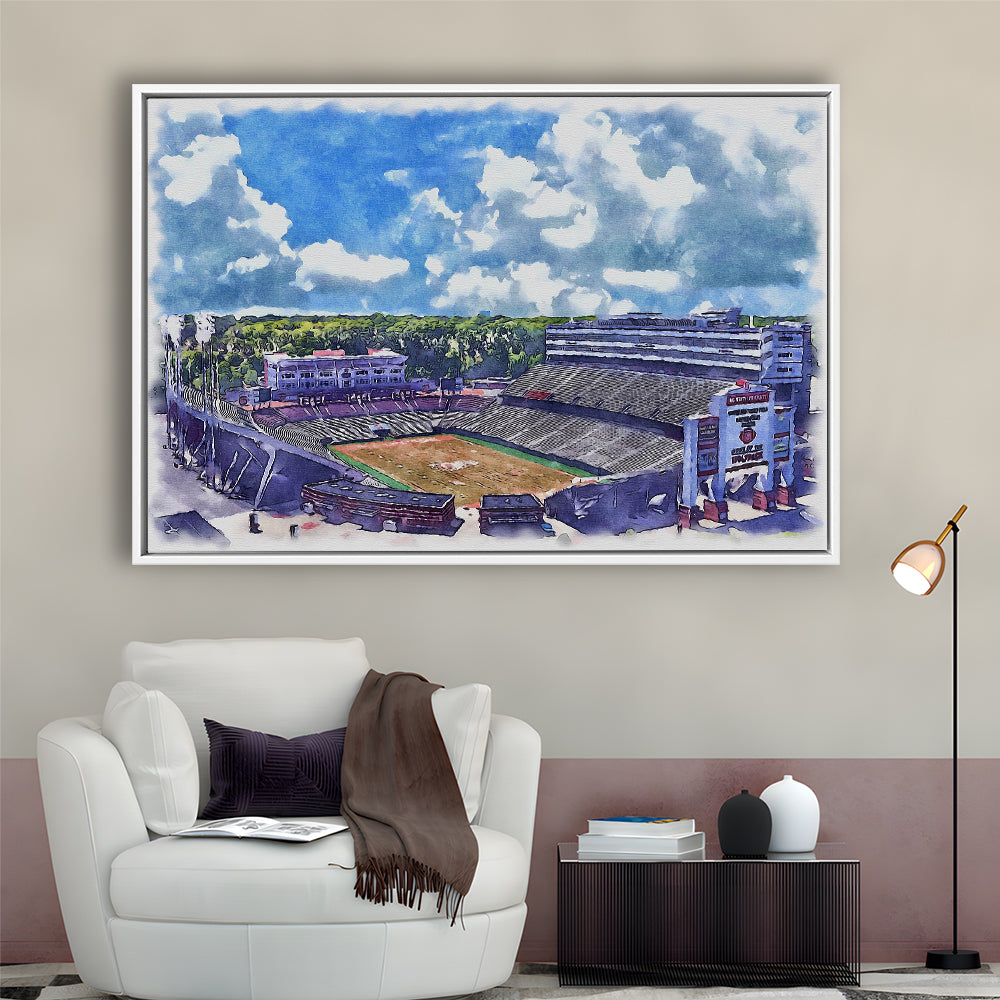 NC State Wolfpack, Carter Finley Painting Stadium Watercolor, Sport Gift Art, Framed Canvas Print Wall Art