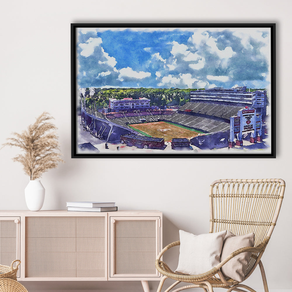 NC State Wolfpack, Carter Finley Painting Stadium Watercolor, Sport Gift Art, Framed Canvas Print Wall Art
