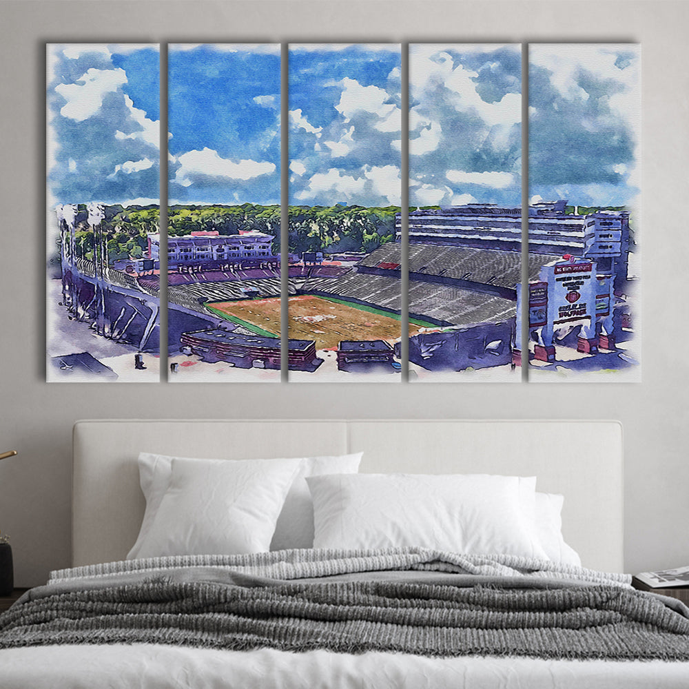 NC State Wolfpack, Carter Finley Painting Stadium Watercolor, Sport Art, Extra Large Canvas Print Wall Art