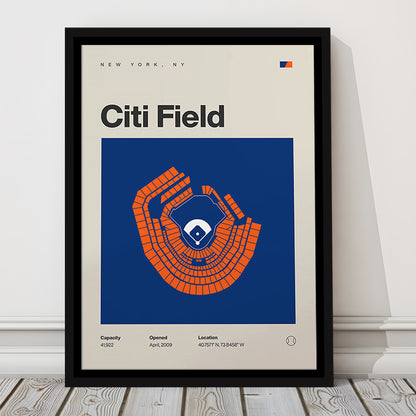 NY Mets Stadium Print, New York Citi Field Stadium Print, Man Cave Gift, Floating Framed Canvas Print Wall Art