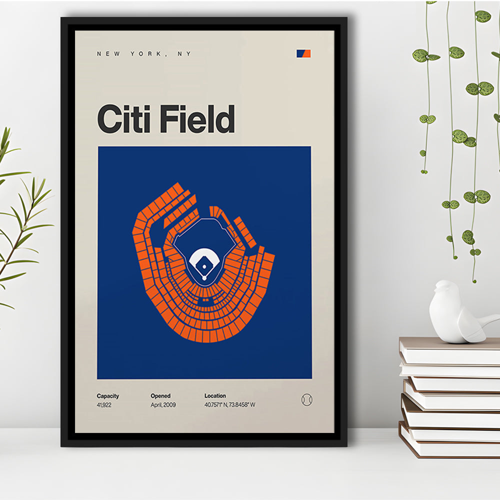 NY Mets Stadium Print, New York Citi Field Stadium Print, Man Cave Gift, Floating Framed Canvas Print Wall Art