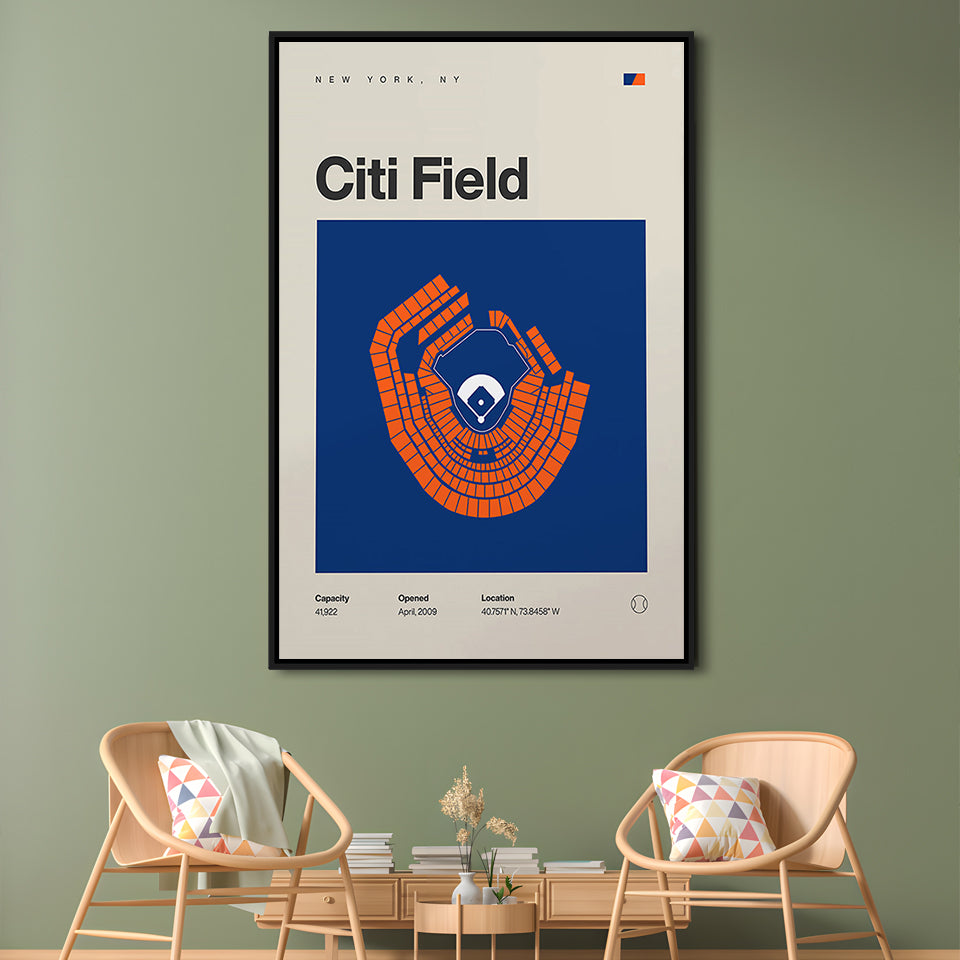 NY Mets Stadium Print, New York Citi Field Stadium Print, Man Cave Gift, Floating Framed Canvas Print Wall Art