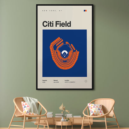 NY Mets Stadium Print, New York Citi Field Stadium Print, Man Cave Gift, Floating Framed Canvas Print Wall Art