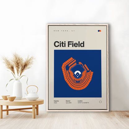 NY Mets Stadium Print, New York Citi Field Stadium Print, Man Cave Gift, Floating Framed Canvas Print Wall Art