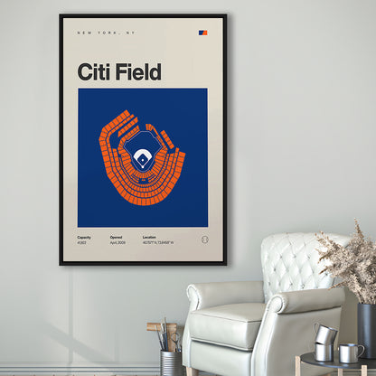 NY Mets Stadium Print, New York Citi Field Stadium Print, Man Cave Gift, Floating Framed Canvas Print Wall Art