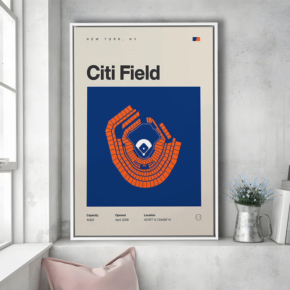 NY Mets Stadium Print, New York Citi Field Stadium Print, Man Cave Gift, Floating Framed Canvas Print Wall Art