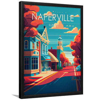 Naperville Illinois Retro Art Print, Naperville City Wall Art, Framed Art Print, Picture Framed, Painting Art