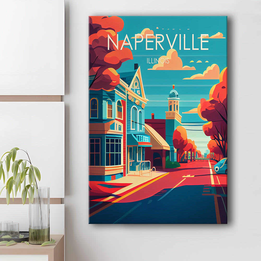 Naperville Illinois Retro Art Print, Naperville City Wall Art, Canvas Print, Painting Canvas, Living Room Decor