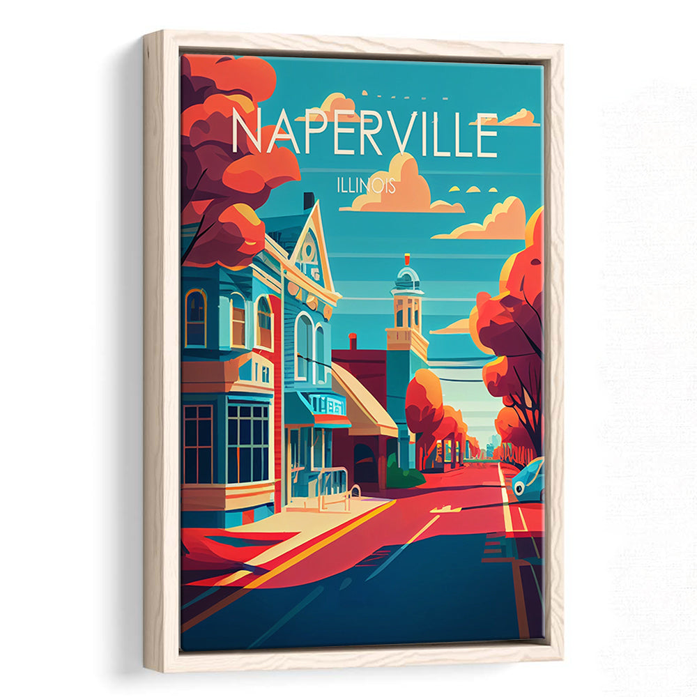 Naperville Illinois Retro Art Print, Naperville City Wall Art, Floating Framed Canvas Print, Framed Picture, Painting Canvas
