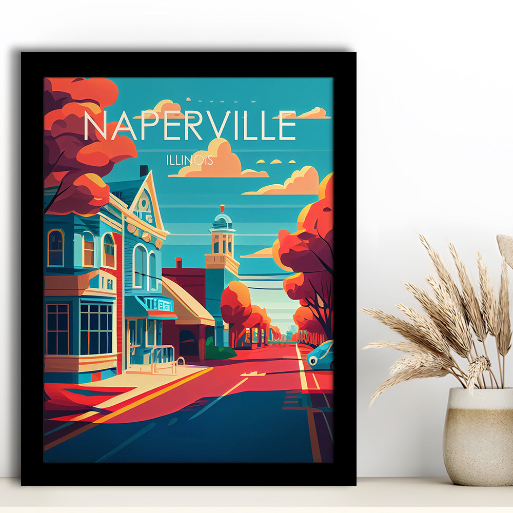 Naperville Illinois Retro Art Print, Naperville City Wall Art, Framed Art Print, Picture Framed, Painting Art